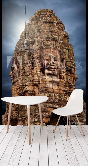 Picture of Stone faces of the famous Bayon temple in Angkor Thom complex Siem Reap Cambodia